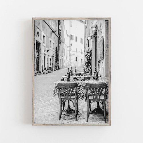 Italy Wall Art Black and White Art Outdoor Cafe Print Etsy