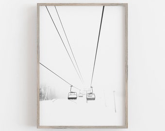 Ski Wall Art, Snowy Winter Art, Black and White Art, Ski Lift Art, Winter Wall Decor, DIGITAL DOWNLOAD, PRINTABLE Wall Art, Large Wall Art