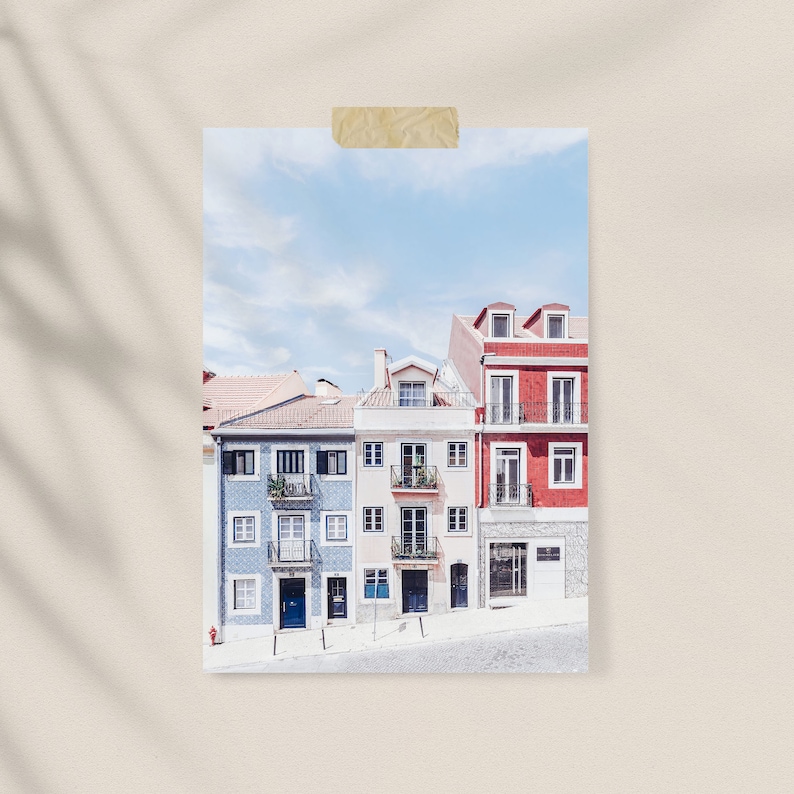 Lisbon Wall Art, Portugal Print, Colorful Art, Travel Art, Colorful Row of Houses, Soft Pastel Colors, DIGITAL DOWNLOAD, PRINTABLE Wall Art image 4