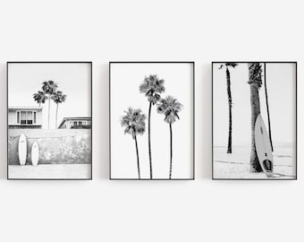 Arte de pared de playa, arte en blanco y negro, impresiones de surfistas, decoración de paredes de surfistas, conjunto de 3 impresiones, DESCARGA DIGITAL, arte IMPRIMIBLE, arte de pared grande