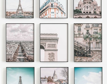 Paris Prints, Set of 9 Prints, Paris France Wall Art, Pastel Colors Art, Paris Wall Art, DIGITAL DOWNLOAD, PRINTABLE Art, Large Wall Art