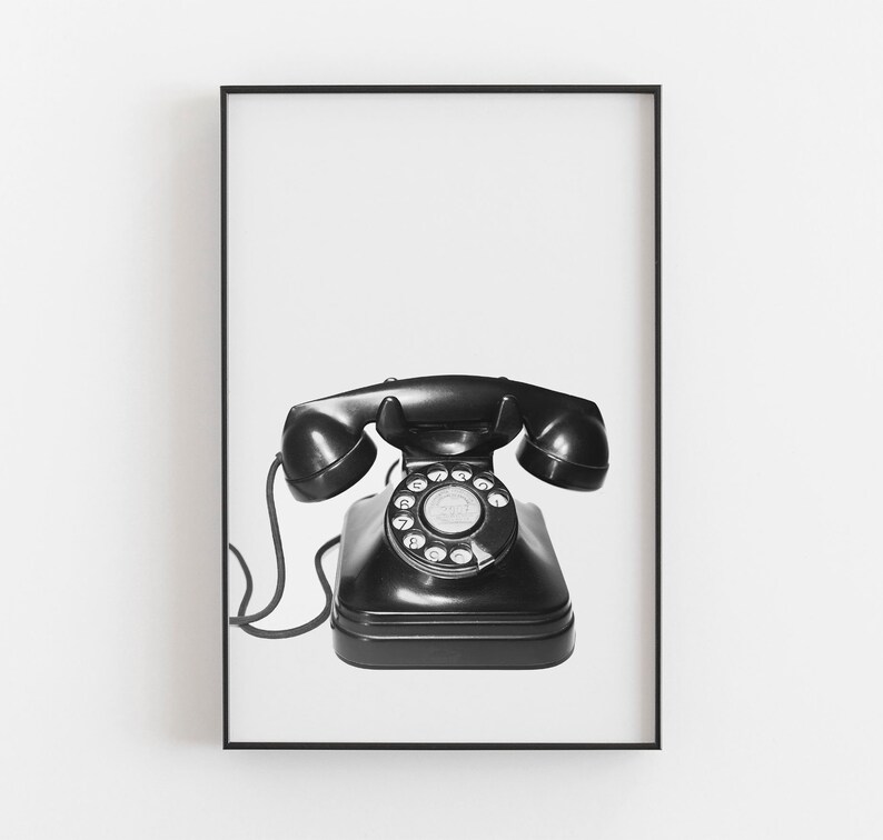 Rotary Phone Art, Retro Telephone Art, Black and White, Office Wall