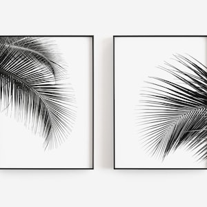 Palm Leaves Prints, Set of 2 Prints, Black and White Art, Minimalist Wall Art, Coastal Decor, DIGITAL DOWNLOAD, PRINTABLE Art Large Wall Art