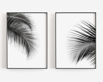 Palm Leaf Prints: Black and White Minimalist Coastal Art (Digital Download)
