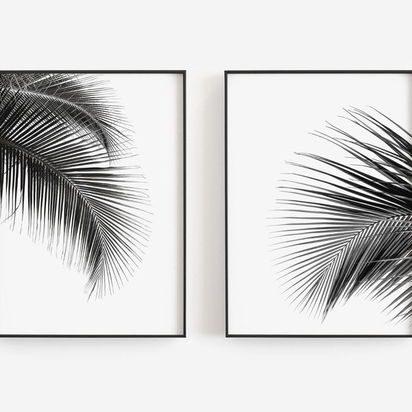 Palm Leaves Prints, Set of 2 Prints, Black and White Art, Minimalist Wall Art, Coastal Decor, DIGITAL DOWNLOAD, PRINTABLE Art Large Wall Art