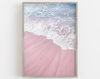 Pink Sand Beach Print, Beach Wall Art, Coastal Wall Decor, Soft Pastel Colors, Tropical Decor, DIGITAL DOWNLOAD, PRINTABLE Art, Large Art