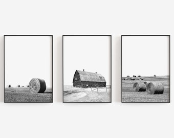 Farmhouse Wall Art, Black and White Art, Old Barn Wall Art, Hay Bales Art, Rustic Wall Decor, DIGITAL DOWNLOAD, PRINTABLE Art Large Wall Art