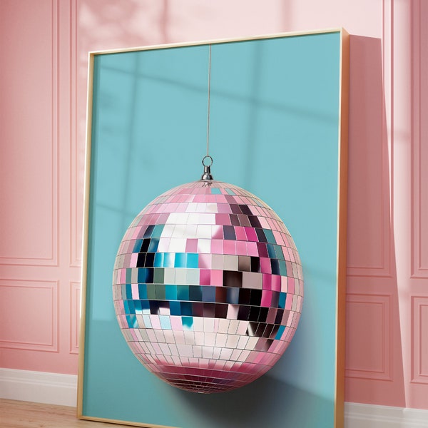 Disco Ball Wall Art, Retro Wall Decor, Preppy Aesthetic Decor, Trendy Wall Art, Pink Pastel Colors, Girly Art, DOWNLOAD, PRINTABLE Wall Art