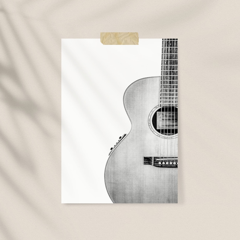 Guitar Wall Art Black and White Art Music Art Acoustic Etsy