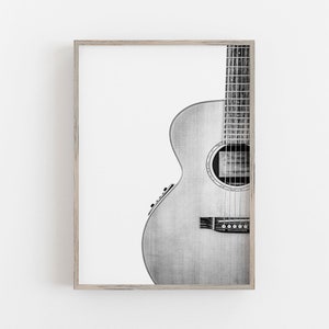 Arte de parede de guitarra, arte em preto e branco, arte musical, impressão de guitarra acústica, arte de parede minimalista, DOWNLOAD DIGITAL, arte para IMPRIMIR, arte de parede grande