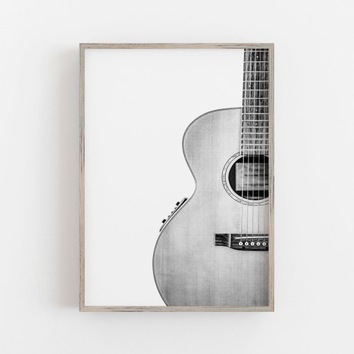 Guitar Wall Art Black and White Art Music Art Acoustic Etsy