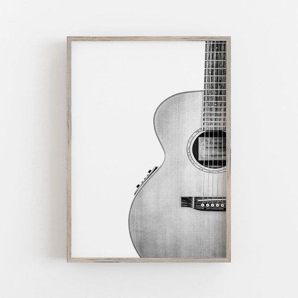 Guitar Wall Art, Black and White Art, Music Art, Acoustic Guitar Print, Minimalist Wall Art, DIGITAL DOWNLOAD, PRINTABLE Art, Large Wall Art