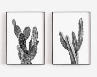 Arte de pared de cactus, arte en blanco y negro, arte de pared de moda, impresiones de cactus, vibraciones boho, DESCARGA DIGITAL, arte de pared IMPRIMIBLE, arte de pared grande