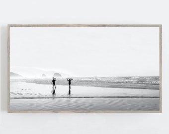 Samsung Frame TV Art, Surfer Wall Art, Black and White Art, Beach Frame TV Art,  Beach Wall Art, Digital DOWNLOAD, Art for Frame Tv