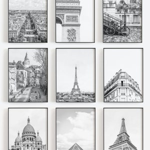 Paris Prints, Set of 9 Prints, Paris France Wall Art, Black and White Art, Paris Wall Art, DIGITAL DOWNLOAD, PRINTABLE Art, Large Wall Art