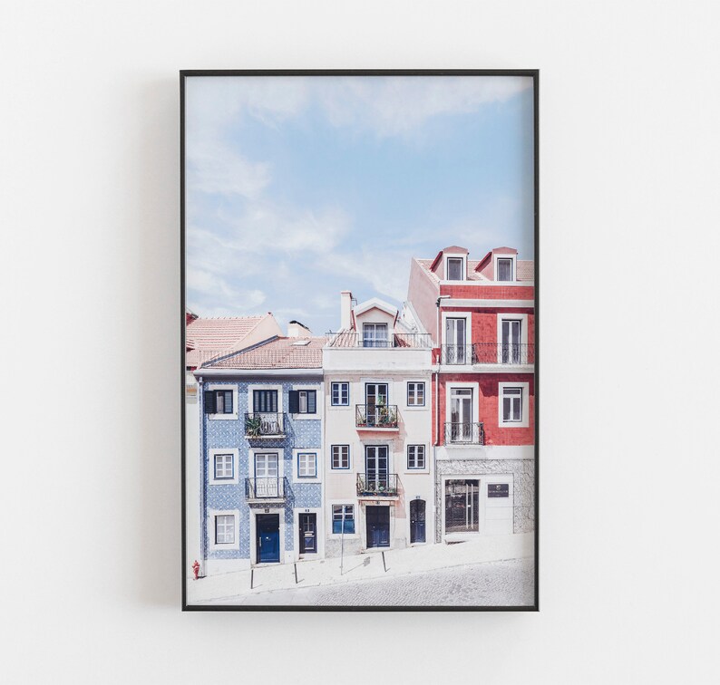 Lisbon Wall Art, Portugal Print, Colorful Art, Travel Art, Colorful Row of Houses, Soft Pastel Colors, DIGITAL DOWNLOAD, PRINTABLE Wall Art image 5
