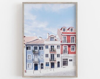 Lisbon Wall Art, Portugal Print, Colorful Art, Travel Art, Colorful Row of Houses, Soft Pastel Colors, DIGITAL DOWNLOAD, PRINTABLE Wall Art