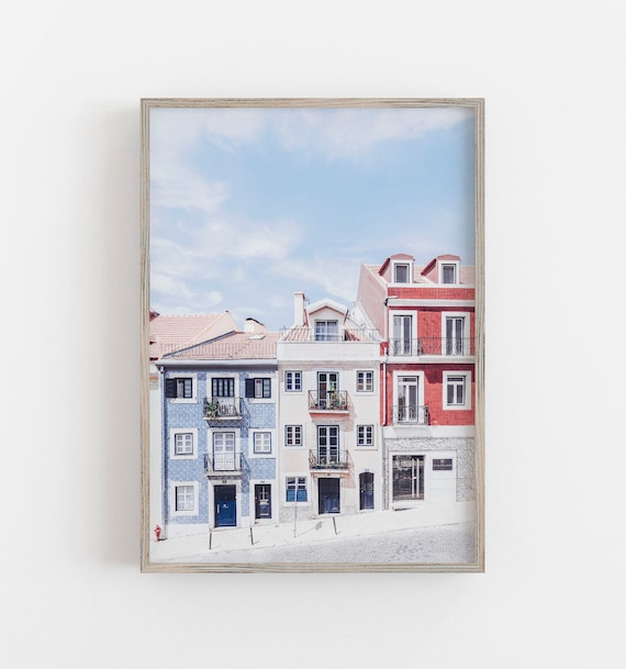Lisbon Wall Art, Portugal Print, Colorful Art, Travel Art, Colorful Row of Houses, Soft Pastel Colors, DIGITAL DOWNLOAD, PRINTABLE Wall Art