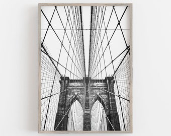 Brooklyn Bridge Print, Modern Wall Art, Black and White Print, Architecture Print, DIGITAL DOWNLOAD, PRINTABLE Wall Art, Large Wall Art