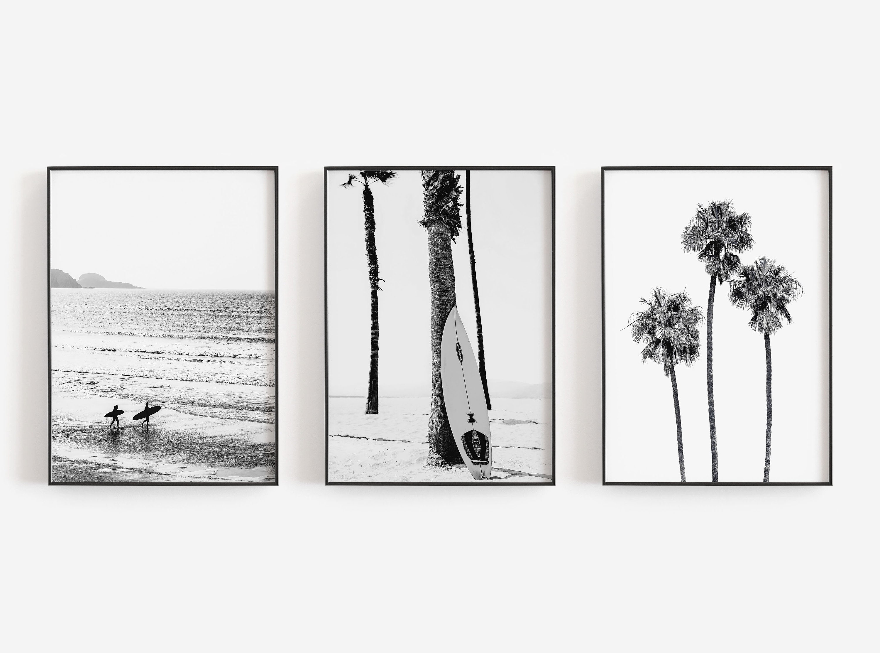 Surfer Prints Set of 3 Prints Black and White Beach Wall Etsy Australia