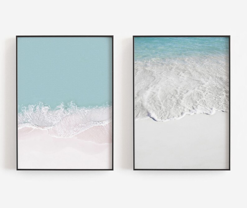 Beach Wall Art Set of 2 Prints Seafoam Green Art Aerial Etsy
