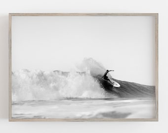Black and White Surfer Wall Art: Coastal Beach Print (Digital Download)