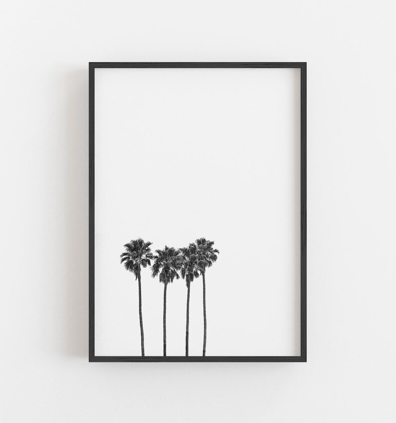 Palm Trees Print Coastal Wall Art Black and White Art Etsy