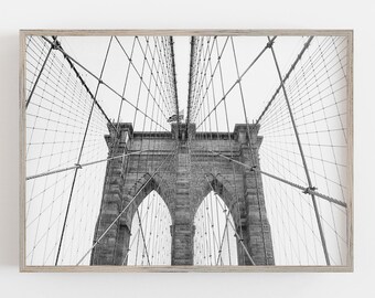Arte del puente de Brooklyn, Arte en blanco y negro, Ciudad de Nueva York, Arte de pared moderno, Arte de arquitectura gótica, DESCARGA DIGITAL, Arte de pared IMPRIMIBLE