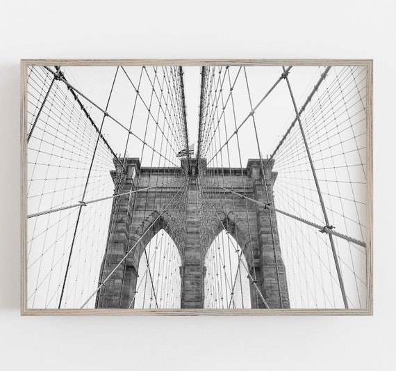 Brooklyn Bridge Art, Black and White Art, New York City, Trendy Wall Art, Gothic Architecture Art, DIGITAL DOWNLOAD, PRINTABLE Wall Art
