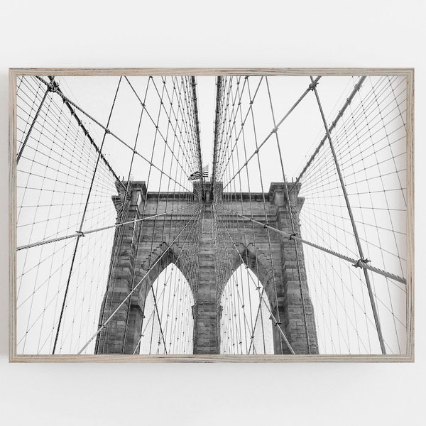 Brooklyn Bridge Print, Black and White Art, New York City, Gothic Architecture Print, DIGITAL DOWNLOAD, PRINTABLE Wall Art, Large Wall Art
