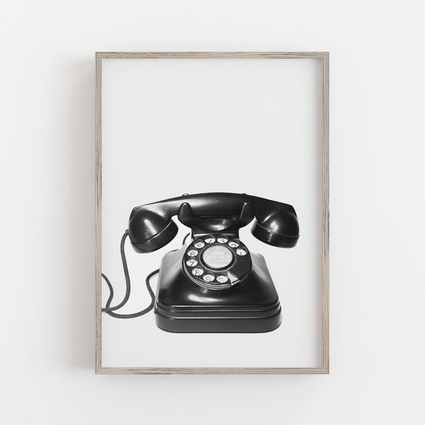 Rotary Phone Print, Retro Telephone Print, Black and White, Black Desk Phone, Minimalist Art DIGITAL DOWNLOAD, PRINTABLE Art, Large Wall Art