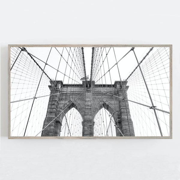 Brooklyn Bridge Frame TV Art, Samsung Frame TV Art, Black and White Art, New York City Art, Digital DOWNLOAD, Digital Art for Tv