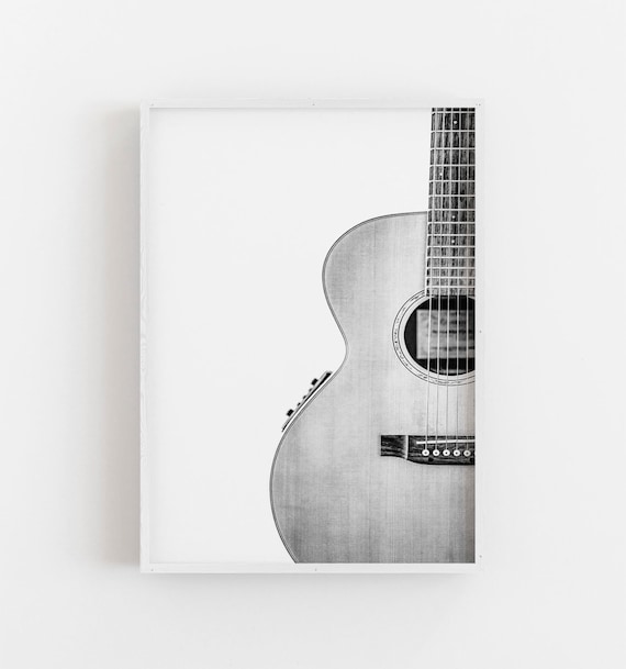 Acoustic Guitar Print: Black and White Music Wall Art (digital