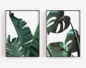 Monstera Leaves Art, Banana Leaves Art, Botanical Wall Art, Tropical Wall Decor, DIGITAL DOWNLOAD, PRINTABLE Wall Art, Large Wall Art