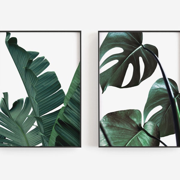 Monstera Leaves Art, Banana Leaves Art, Botanical Wall Art, Tropical Wall Decor, DIGITAL DOWNLOAD, PRINTABLE Wall Art, Large Wall Art