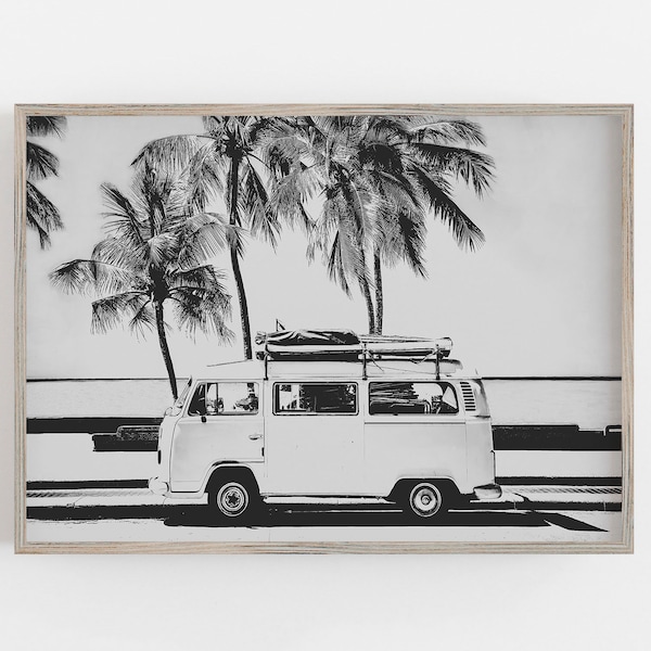 Surfer Van Print, Black and White Art, Beach Wall Art, Boho Wall Decor, Retro Van Print, DIGITAL DOWNLOAD, PRINTABLE Art, Large Wall Art