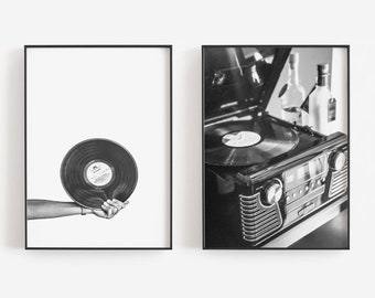 Vinyl Record Player Print Set: Black and White Wall Art (Digital Download)