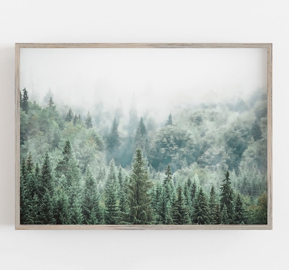 Forest Wall Art, Emerald Green Art, Forest in Mist Print, Nature Wall Art, DIGITAL DOWNLOAD, PRINTABLE Wall Art, Large Wall Art
