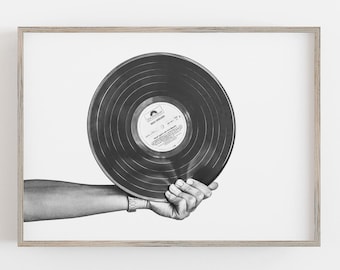 Vinyl Record Wall Art, Black and White Art, Boho Wall Decor, Record Print, Minimalist Art, DIGITAL DOWNLOAD, PRINTABLE Art, Large Wall Art