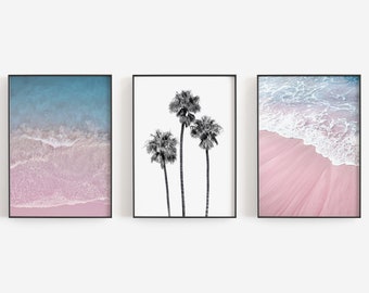 Beach Wall Art, Summer Wall Art, Pink Wall Decor, Coastal Wall Decor, Set of 3 Prints, DIGITAL DOWNLOAD, PRINTABLE Art, Large Wall Art