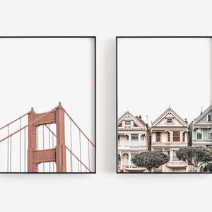 San Francisco Art, Golden Gate Bridge Print, Victorian Houses Print, California Wall Art DIGITAL DOWNLOAD, PRINTABLE Wall Art Large Wall Art
