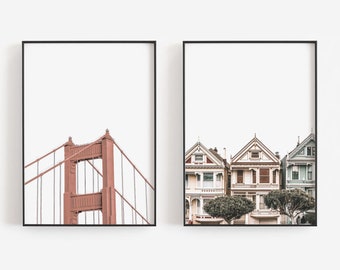 Arte de San Francisco, Impresión del Puente Golden Gate, Impresión de Casas Victorianas, Arte Mural de California, DESCARGA DIGITAL, Arte Mural IMPRIMIBLE, Arte Mural Grande