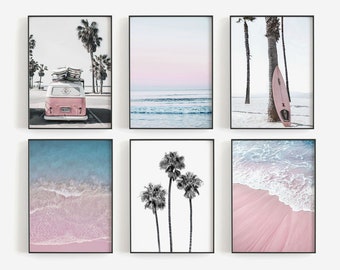 Pink Beach Prints Set: Coastal Wall Art (Digital Download)