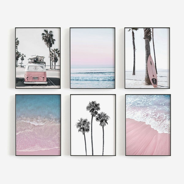 Beach Prints, Set of 6 Prints, Pink Wall Art, Beach Wall Art, Pink Beach Art, Coastal Decor, DIGITAL DOWNLOAD, PRINTABLE Art, Large Wall Art