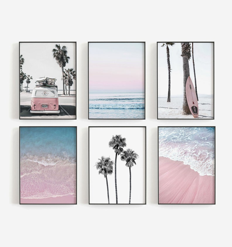 Beach Prints Set of 6 Prints Pink Wall Art Beach Wall Art Etsy