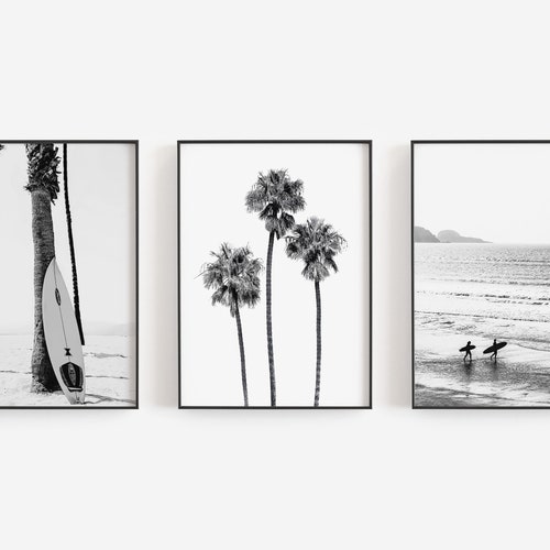 Beach Wall Art Set of 6 Prints Black and White Art Beach Etsy