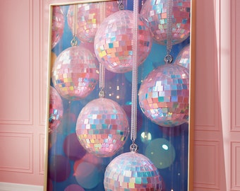 Pink Disco Ball Print: Retro Girly Wall Art (Digital Download)