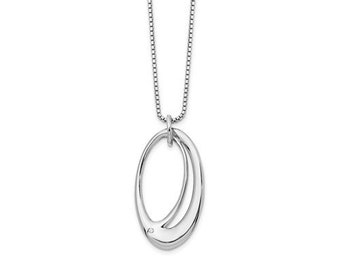 Sterling Silver and Diamond Geometric Oval Pendant Necklace