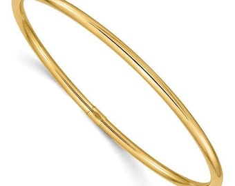 14K Yellow Gold Slip-On Bangle - Minimalist 3mm, Polished Finish, Perfect Gift for Her