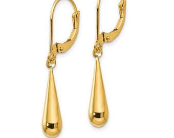 14K Yellow Gold Teardrop Earrings - Elegant Design with Hingeback Hooks, Perfect Gift